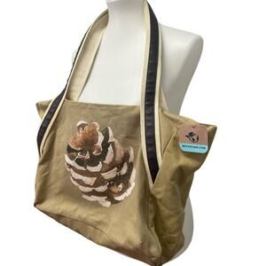 Hand Printed Upcycled Rustic Woody Pine Cone Canvas Tote Sholder Bag Handbag